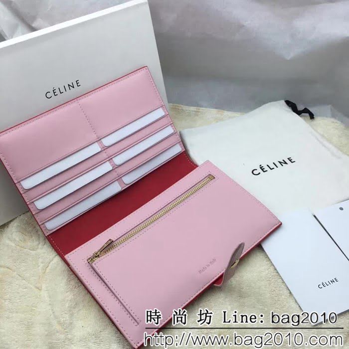 CELINE賽琳原單 專櫃 手掌紋牛皮搭扣拼色錢夾 4148 SL1690